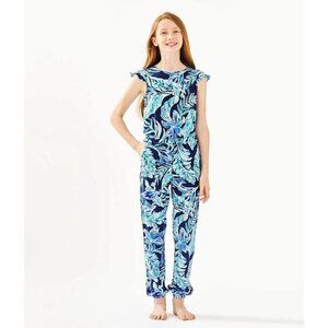 Lilly Pulitzer Girls Odessa Jumpsuit High Tide Navy Ready Get Gecko Blue Size L